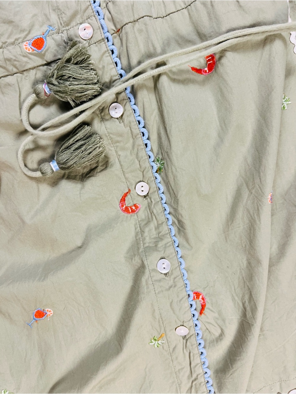 Roller Rabbit Ocaso Ellyott Dress – Olive Embroidered Shirt Dress –100% Cotton L - Picture 5 of 15